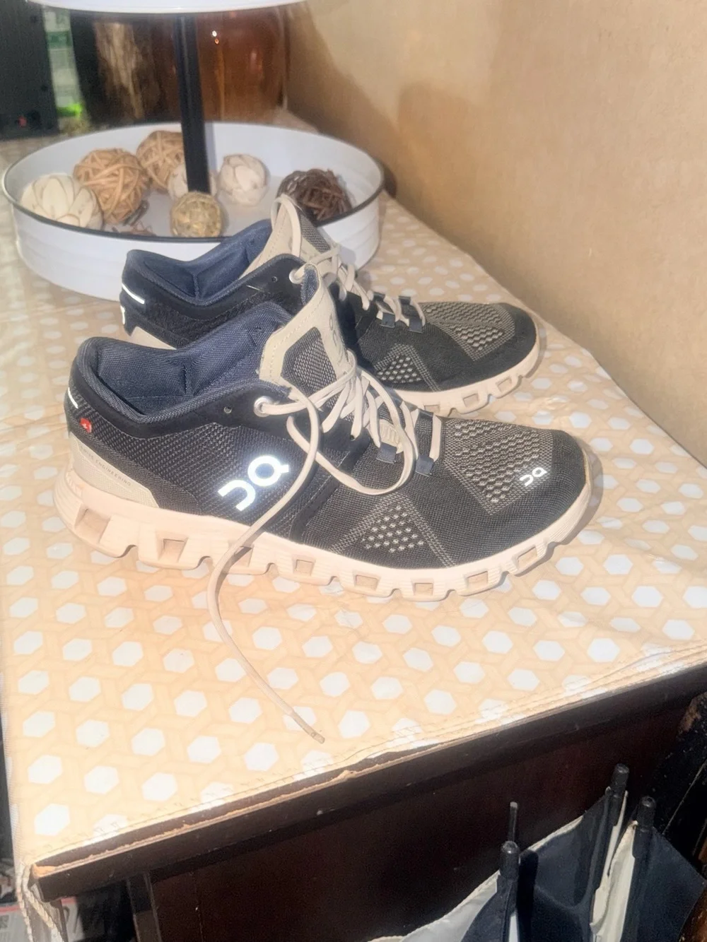 On Cloud Running Womens Sneakers in Black and Cream